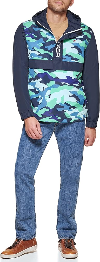 Tommy Hilfiger Chaqueta cortavientos retro ligera Taslan con capucha Popover resistente al agua