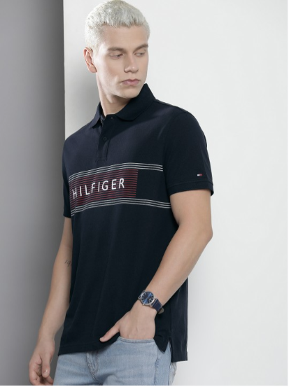 Tommy Hilfiger Camiseta de algodón puro con cuello polo y logotipo de marca bordado