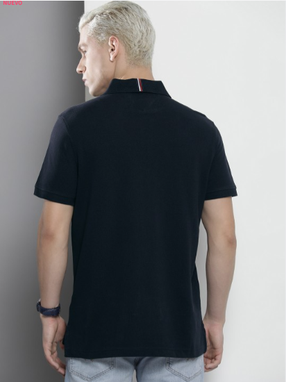 Tommy Hilfiger Camiseta de algodón puro con cuello polo y logotipo de marca bordado