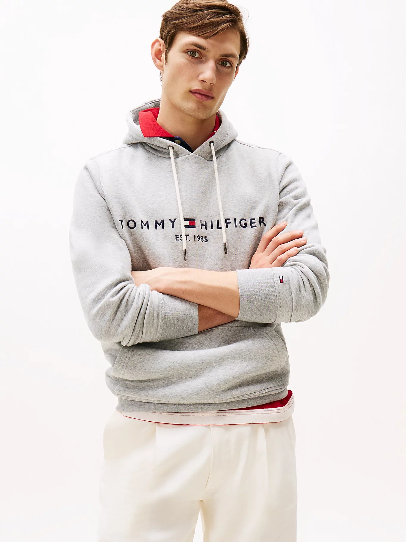 Tommy hilfiger Sudadera de felpa de algodón elástico con capucha y logo