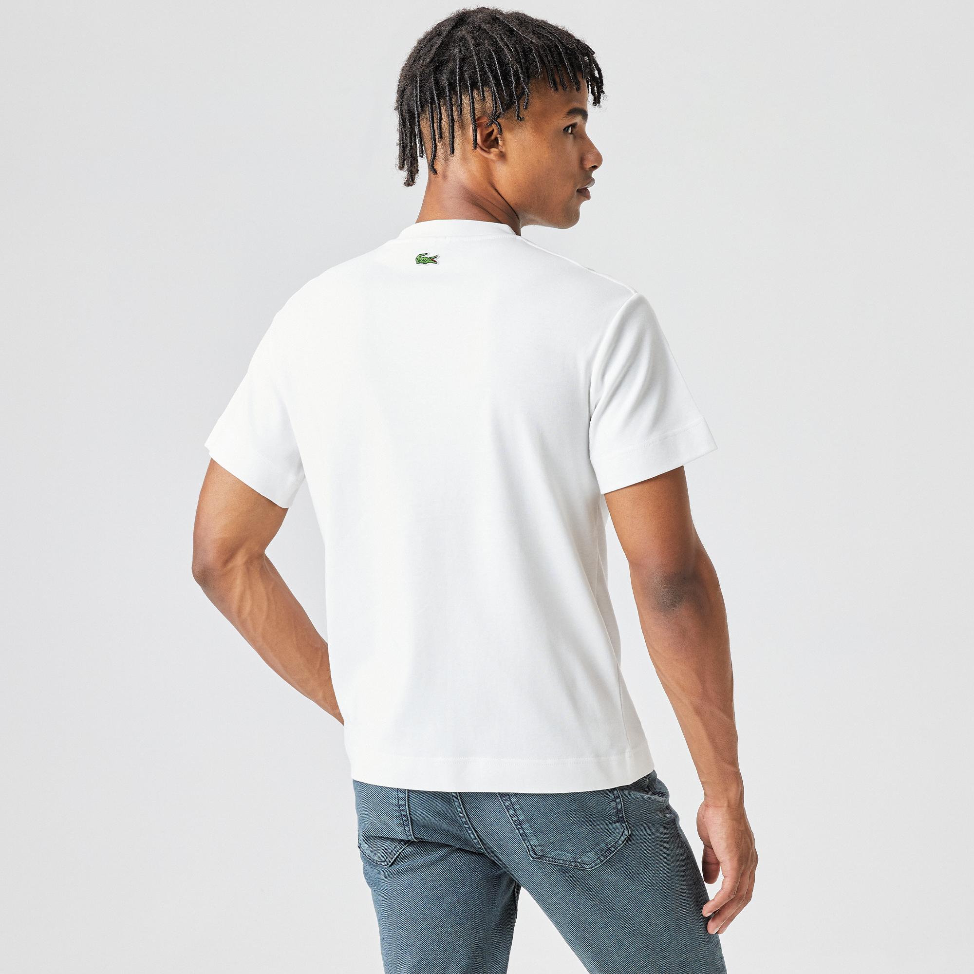 Lacoste Camiseta blanca estampada de cuello redondo y corte relajado