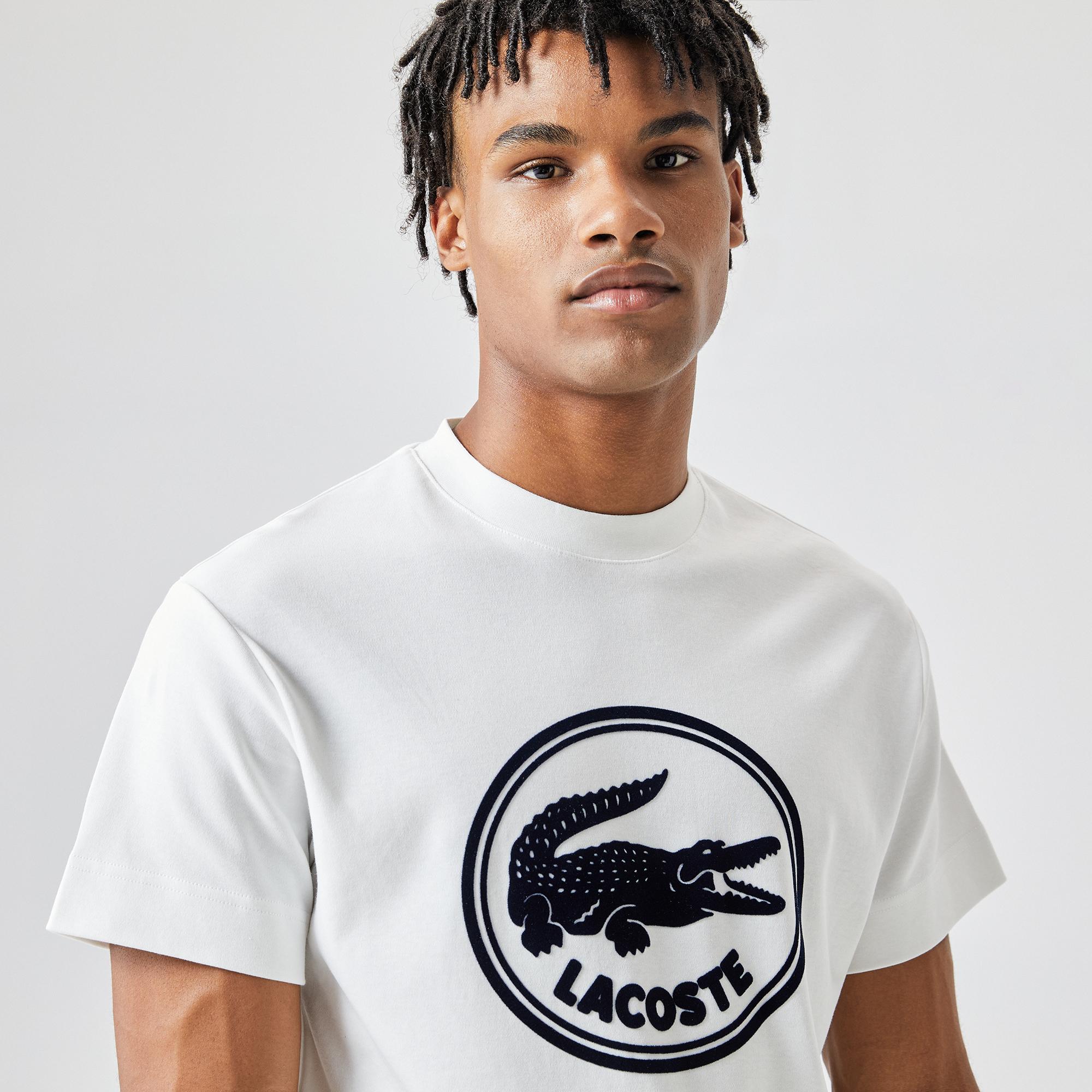 Lacoste Camiseta blanca estampada de cuello redondo y corte relajado