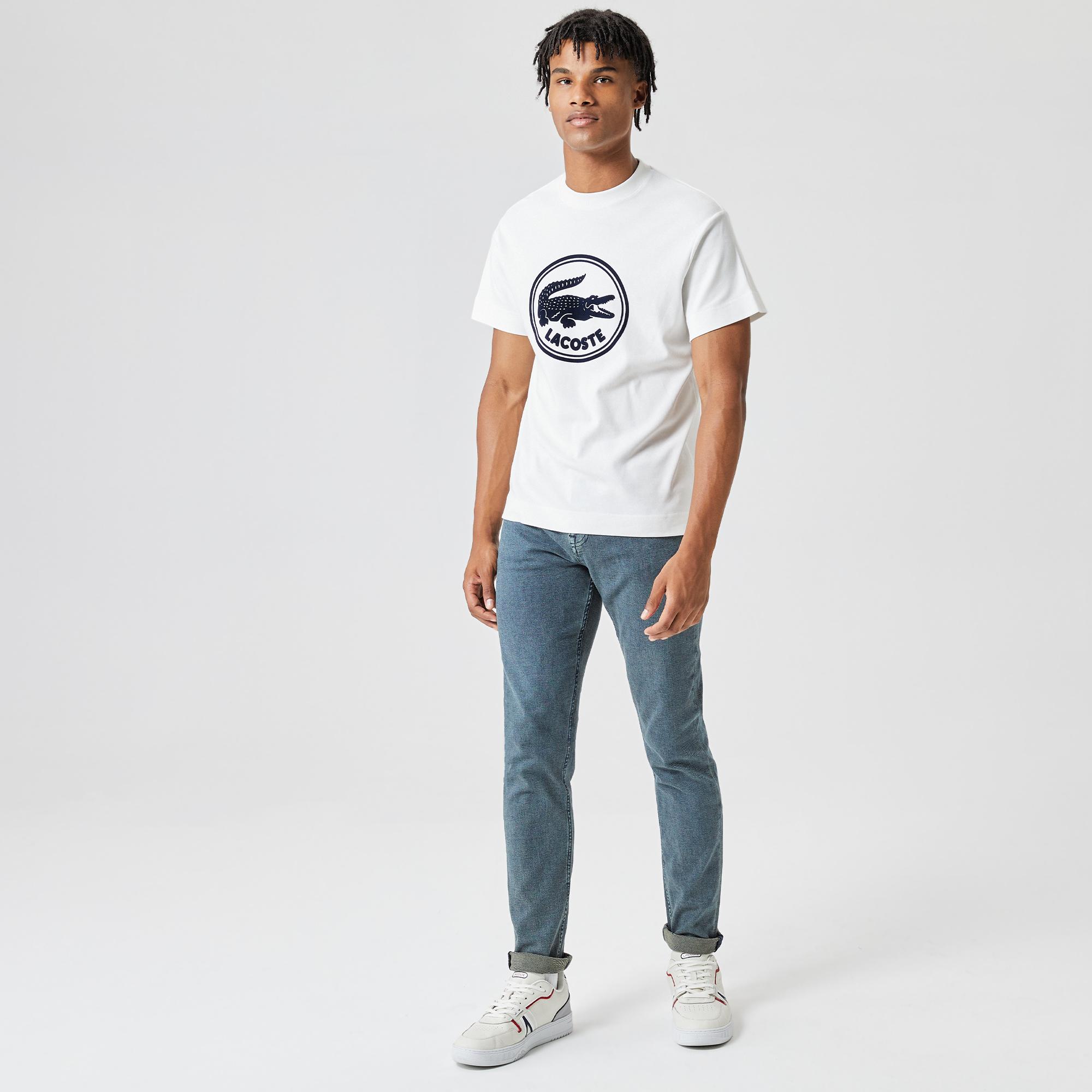 Lacoste Camiseta blanca estampada de cuello redondo y corte relajado