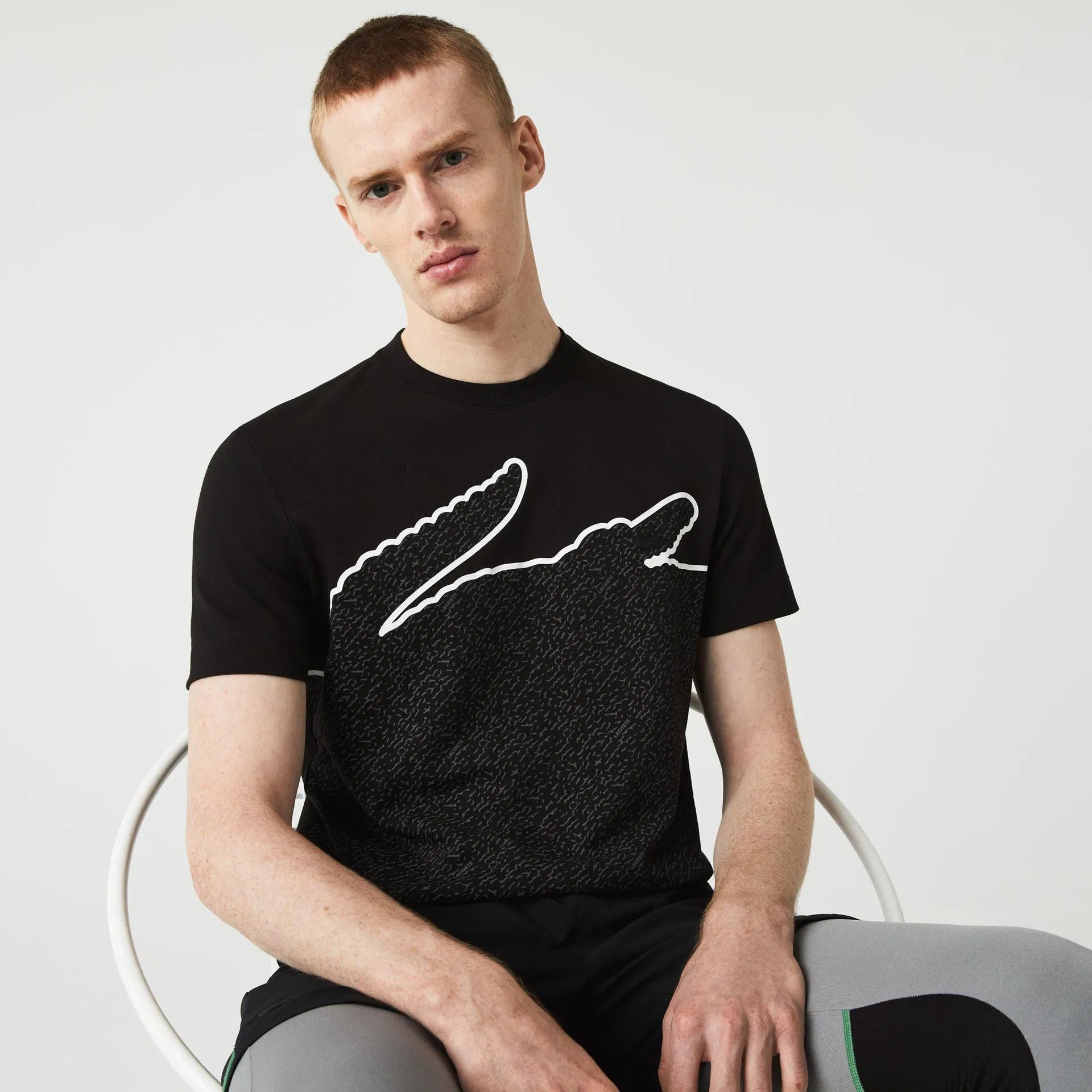 Lacoste Active Erkek Regular Fit Bisiklet Yaka Desenli Siyah T-Shirt