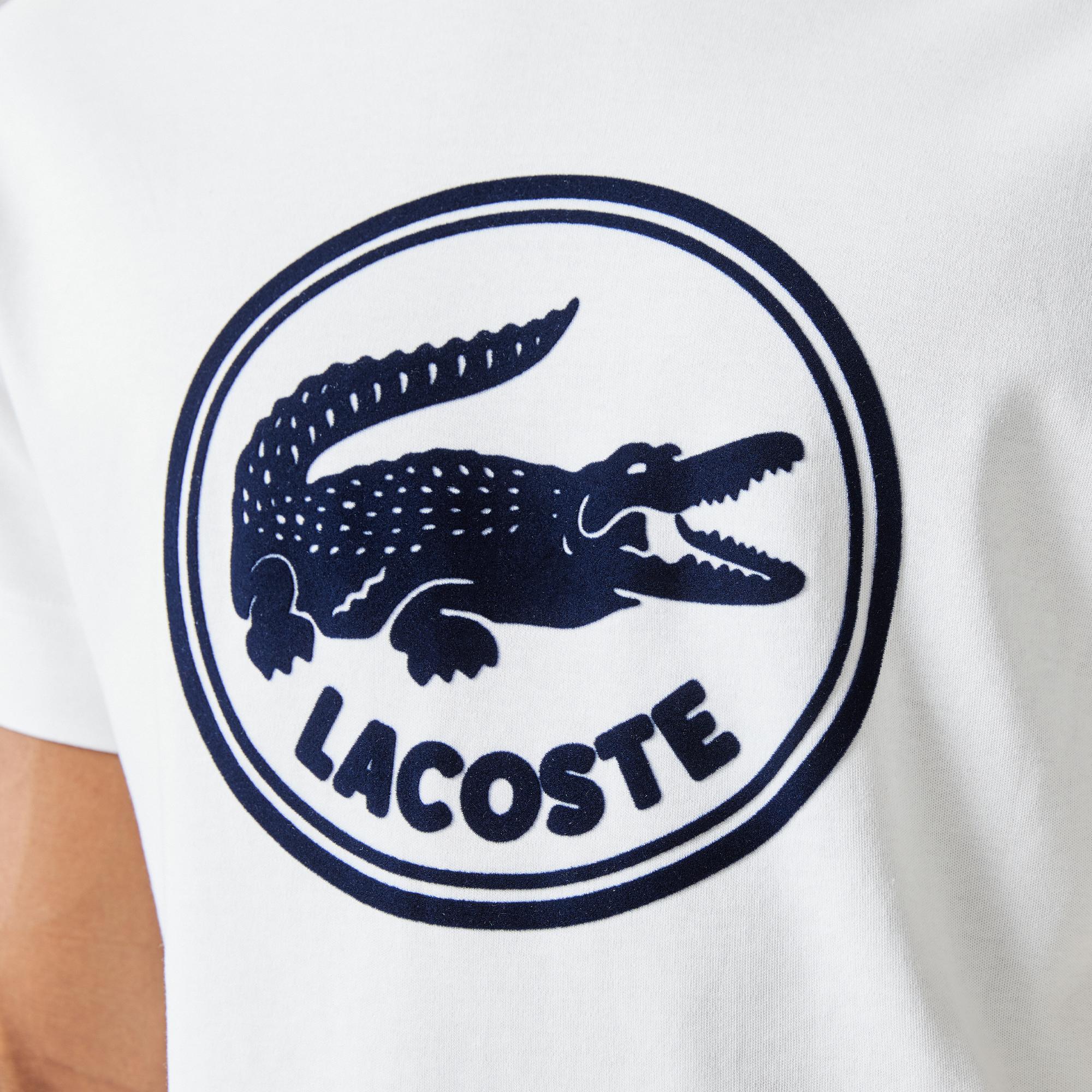 Lacoste Camiseta blanca estampada de cuello redondo y corte relajado