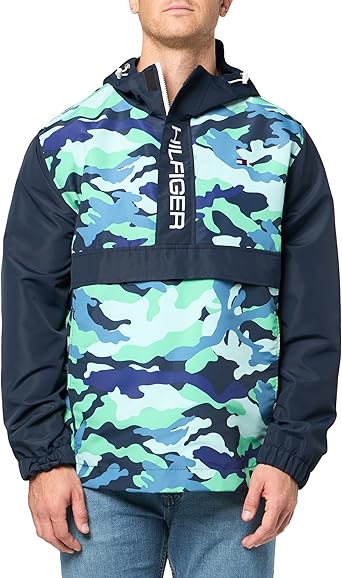 Tommy Hilfiger Chaqueta cortavientos retro ligera Taslan con capucha Popover resistente al agua