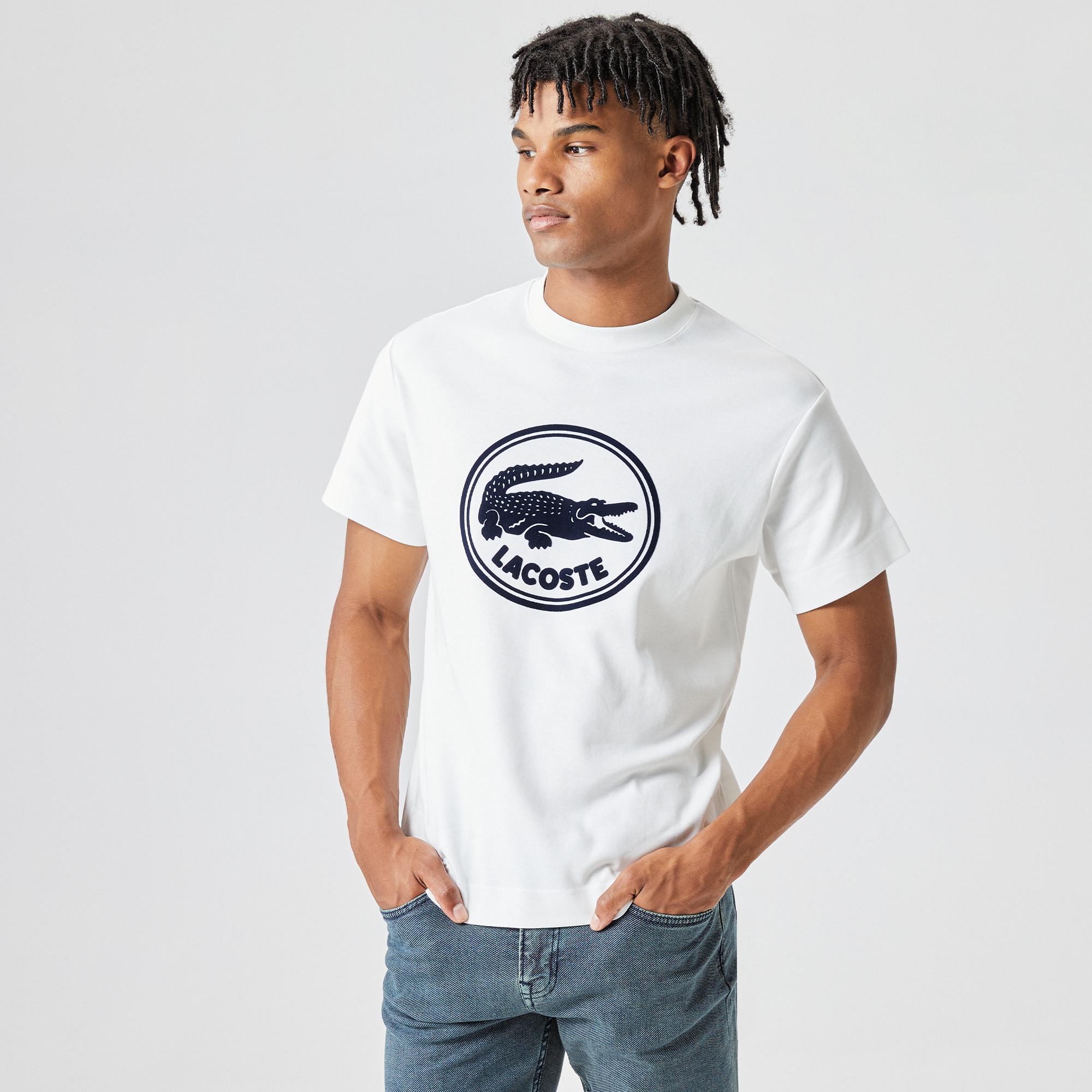 Lacoste Camiseta blanca estampada de cuello redondo y corte relajado