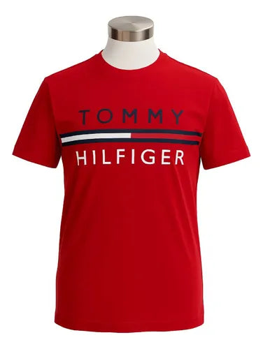 Tommy Hilfiger Polo Roja Franja Tricolor