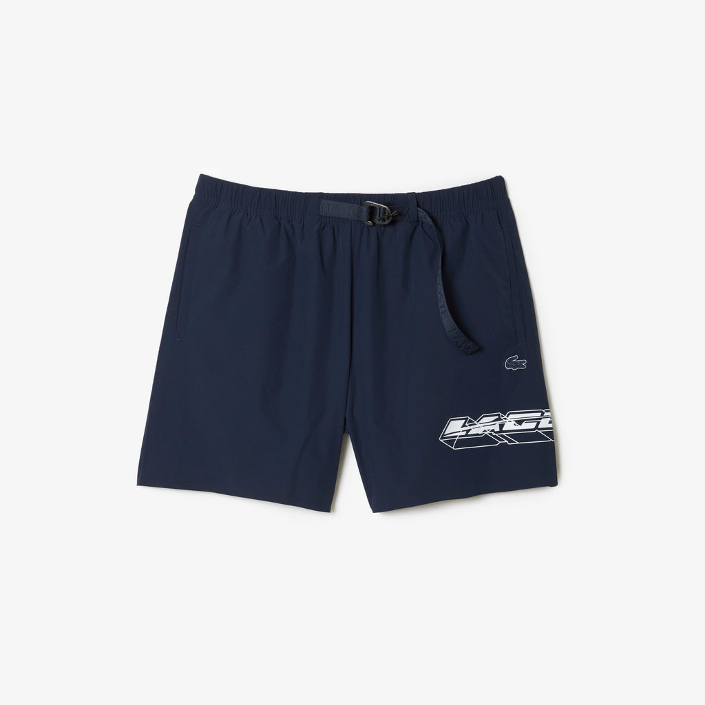 Lacoste Bañador de rayas con logotipo de secado rápido