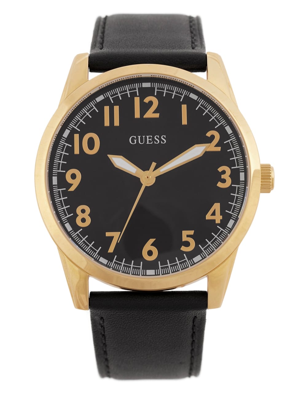 GUESS Factory Black and Gold-Tone Leather Analog Watch