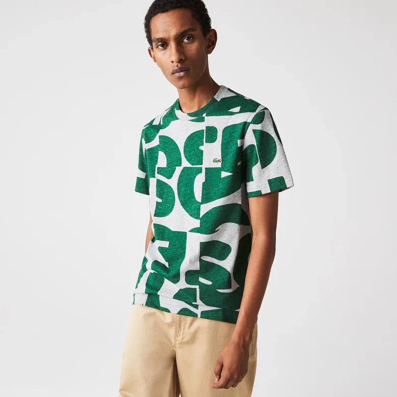 Lacoste Regular Fit con cuello redondo y estampado verde