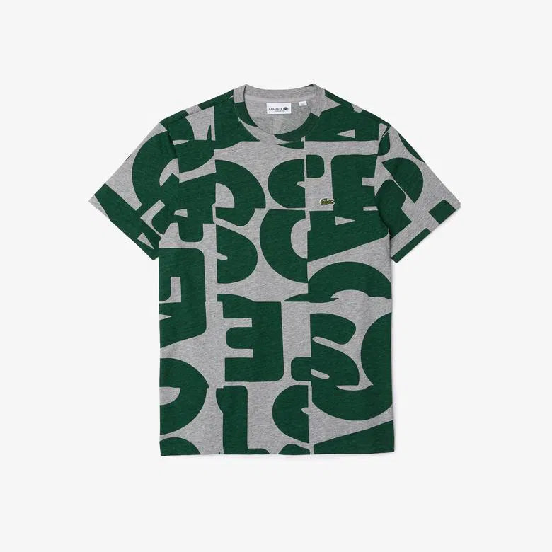 Lacoste Regular Fit con cuello redondo y estampado verde