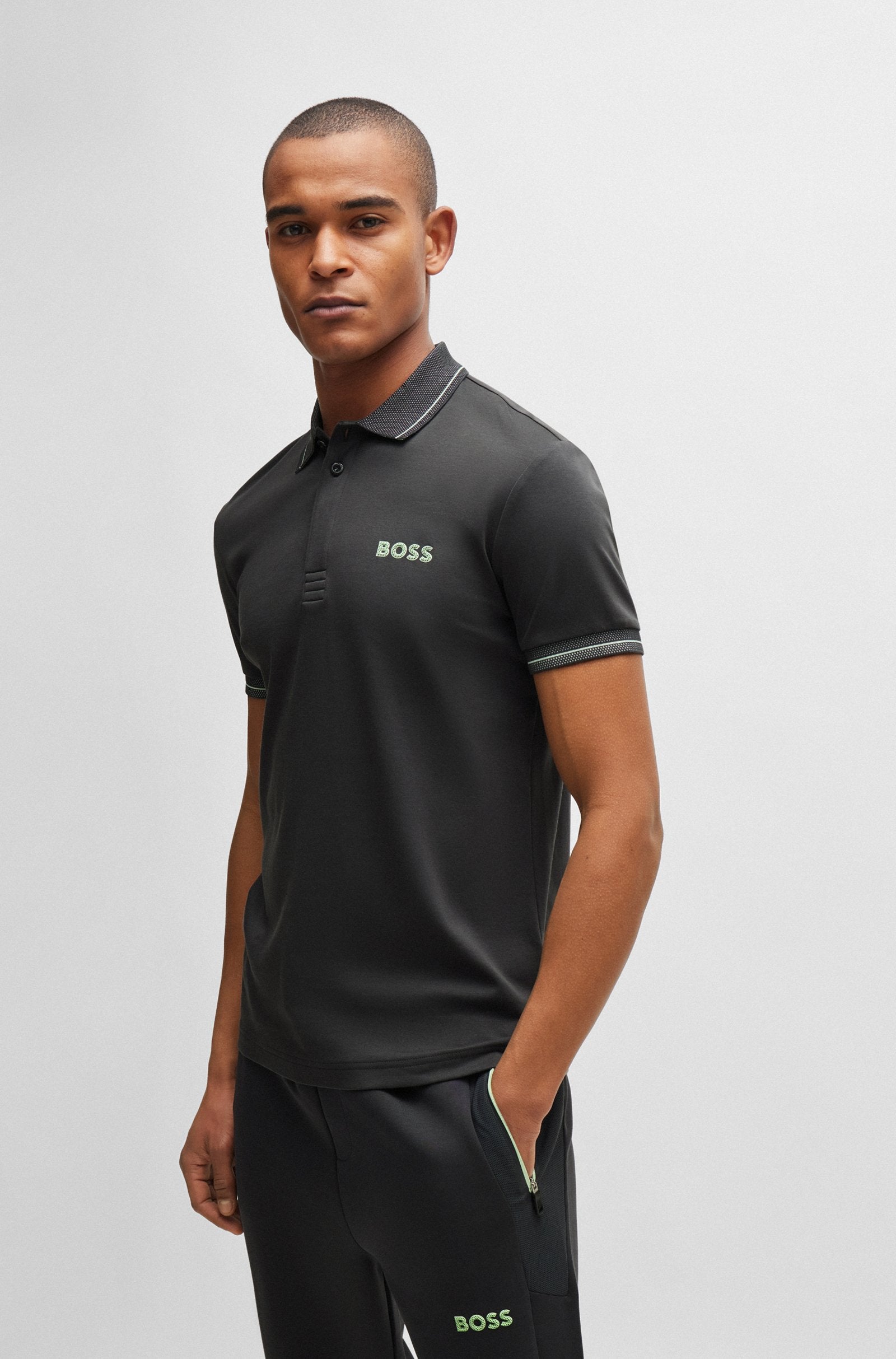 Boss Polo slim fit de algodón interlock con logo de malla