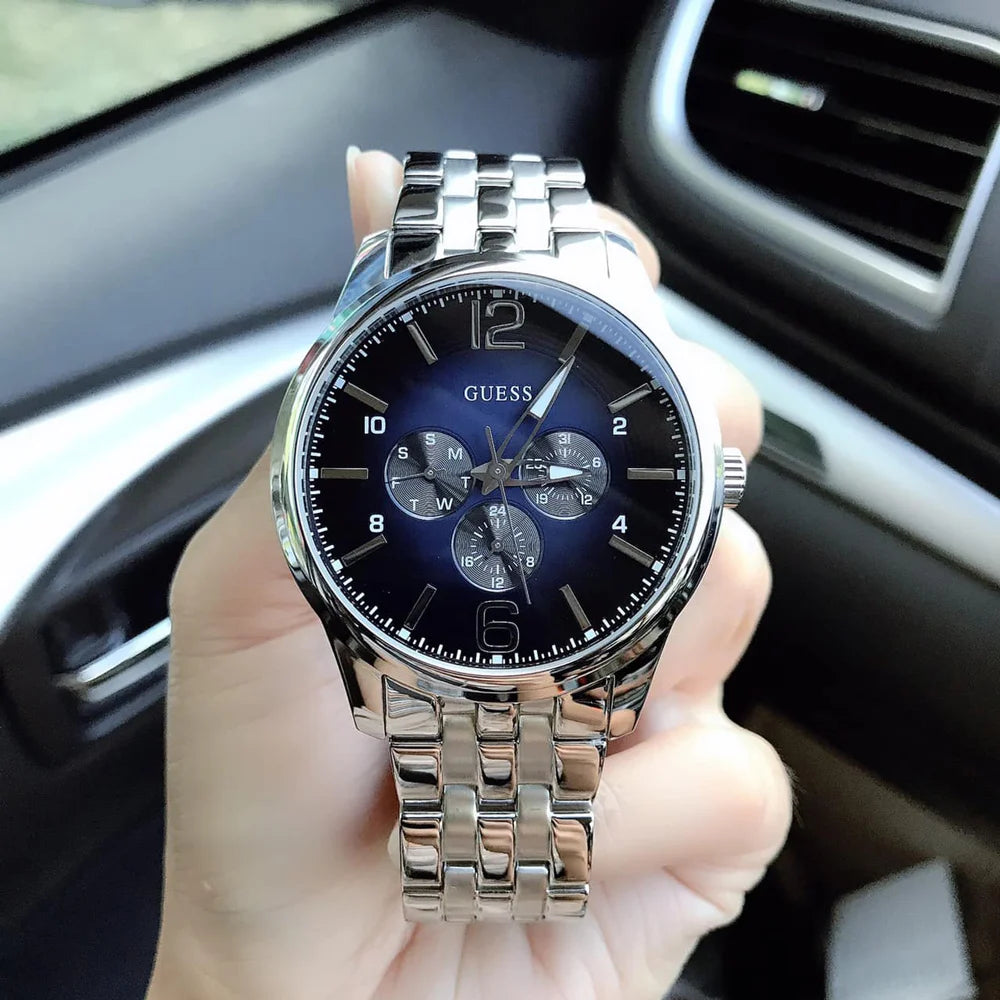 RELOJ GUESS HOMBRE ANÁLOGO U0252G2 ON TIME MULTIFUNCIONAL DIAL AZUL ACERO INOXIDABLE