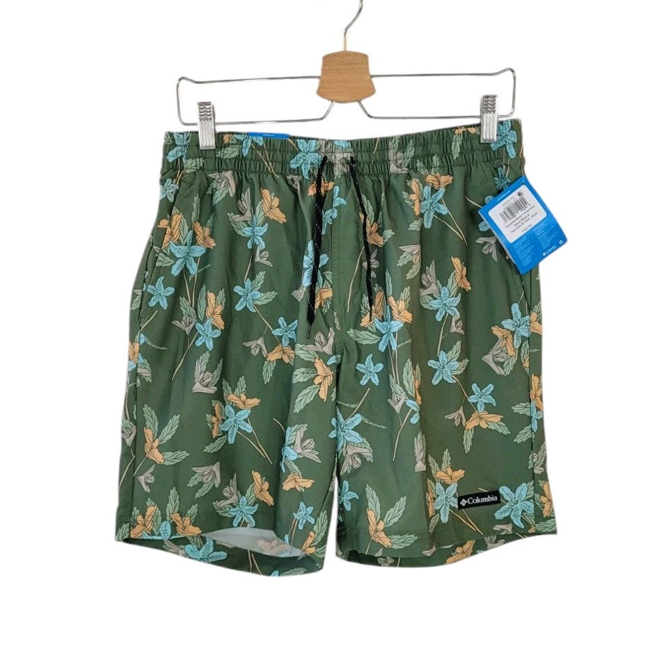 COLUMBIA M Verde Floral Verano Elastizado Corto Hombre